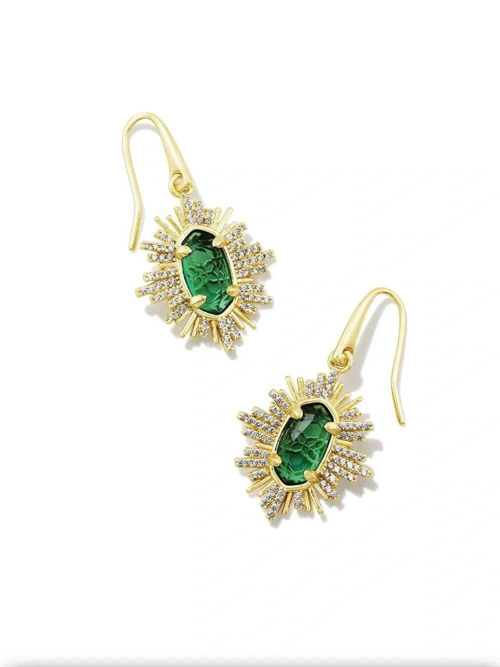 Kendra Scott Grayson Sunburst Drop Earrings in Green Glass NEW